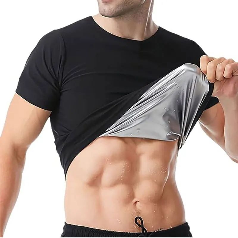 Sauna Sweat Shirt for Men Short Sleeve Body Shaper Gym Exercise Fitness Solid Top Shapewear Sauna Sweat T-Shirt Waist Slimming