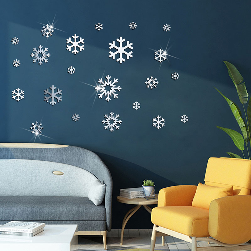 JM828 Christmas Decoration Snowflake 3D Stereo Acrylic Mirror Sticker Holiday Window Decoration DIY Self-Adhesive Wall Sticker