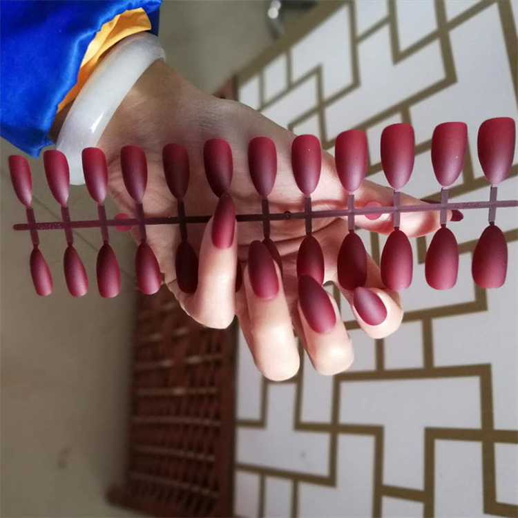 Fake Nails Matte Red And Blue Acrylic Frosted Ballerina Acrylic For Nails For Women
