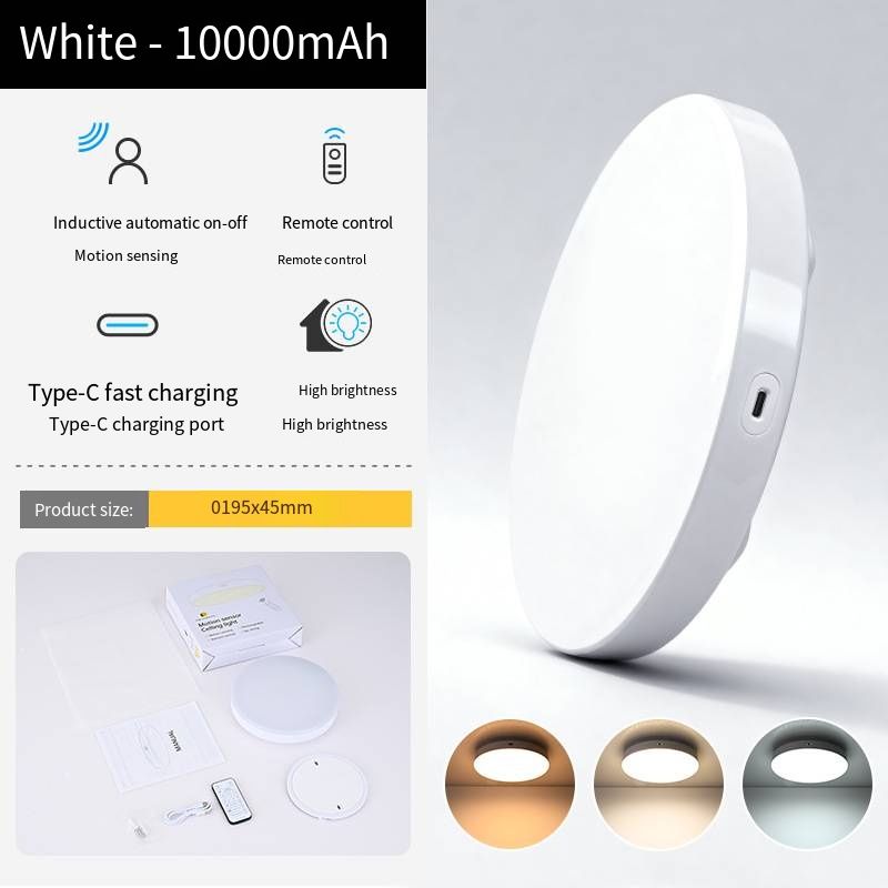 Wireless Rechargeable LED Ceiling Light, Smart Radar Human Body Motion Sensor Lamp, No Wiring Needed Indoor Flush Mount Ceiling Lamp, Remote Control Dimmable Timing Night Light for Bedroom Bathroom Hallway Stairwell