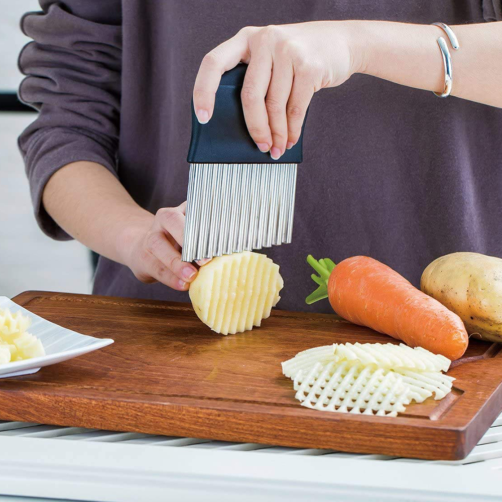Potato Crinkle Cutter, Stainless Steel Crinkle Cutting Tool, Potato Fry Cutter, Kitchen Vegetable Wavy Blade Cutter, Vegetable Strips Salad Fruit Chopping Knife