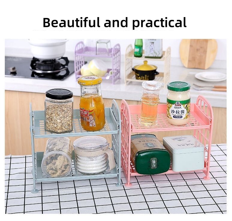 Storage rack Desktop double-layer kitchen supplies storage rack CRRSHOP multifunctional non perforated floor standing storage rack, seasoning bottle knife rack