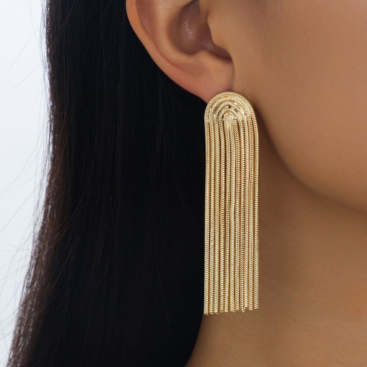 Luxury Gold Plated Tassel Earrings, 2 Styles Available (Stud & Clip-On), Long Fringe Drop Earrings, Hypoallergenic Steel Pin, Elegant Statement Jewelry for Women
