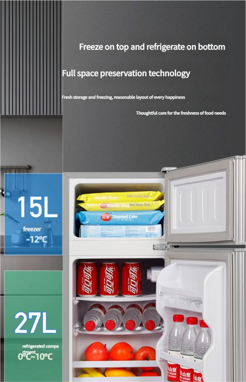 AUX small refrigerator for household use, small rental housing, dormitory, mini energy-saving and energy-saving office, rental housing, double door refrigerator
