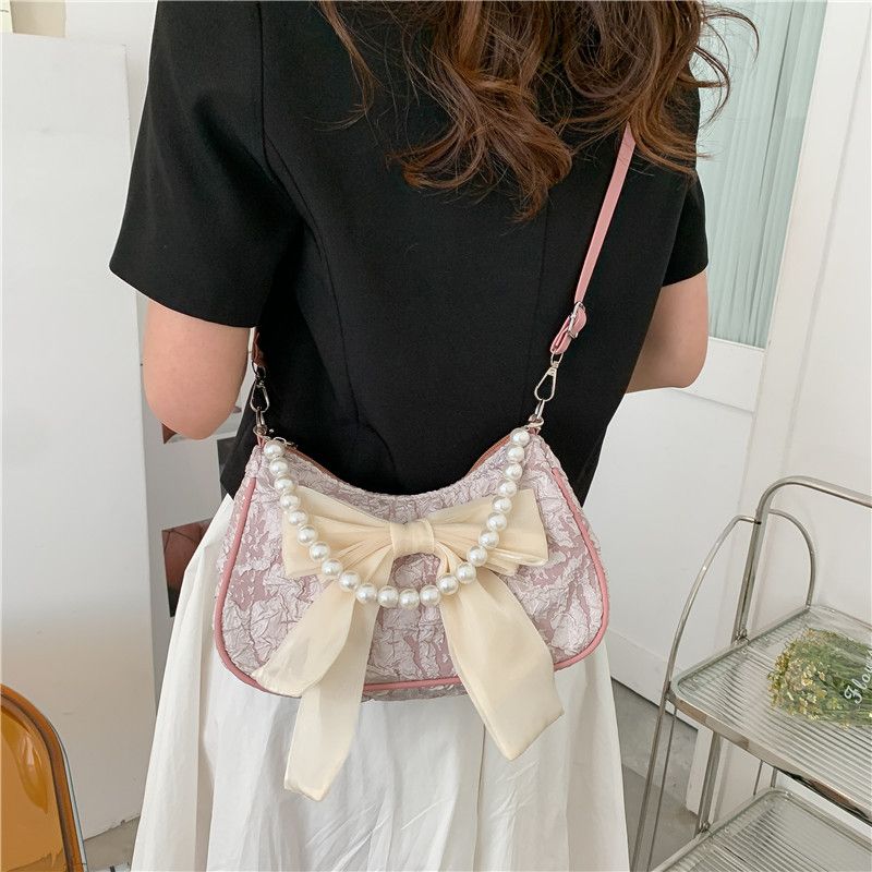 Women's New Retro Bow Crossbody Bag Pearl Zipper Crossbody Bag