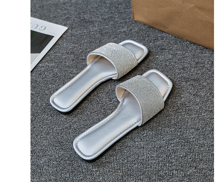 Square head flat flat comfortable slippers 2024 new women's drag outside to wear Europe and the United States large size leisure beach sandals 993