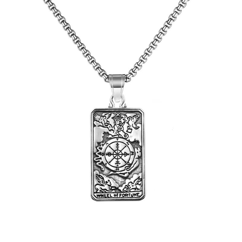 Necklace Stainless Steel Grand Alcantara Tarot Card Necklace, Wheel of Fate Jewelry, Pendant Pendant, Titanium Steel Necklace
