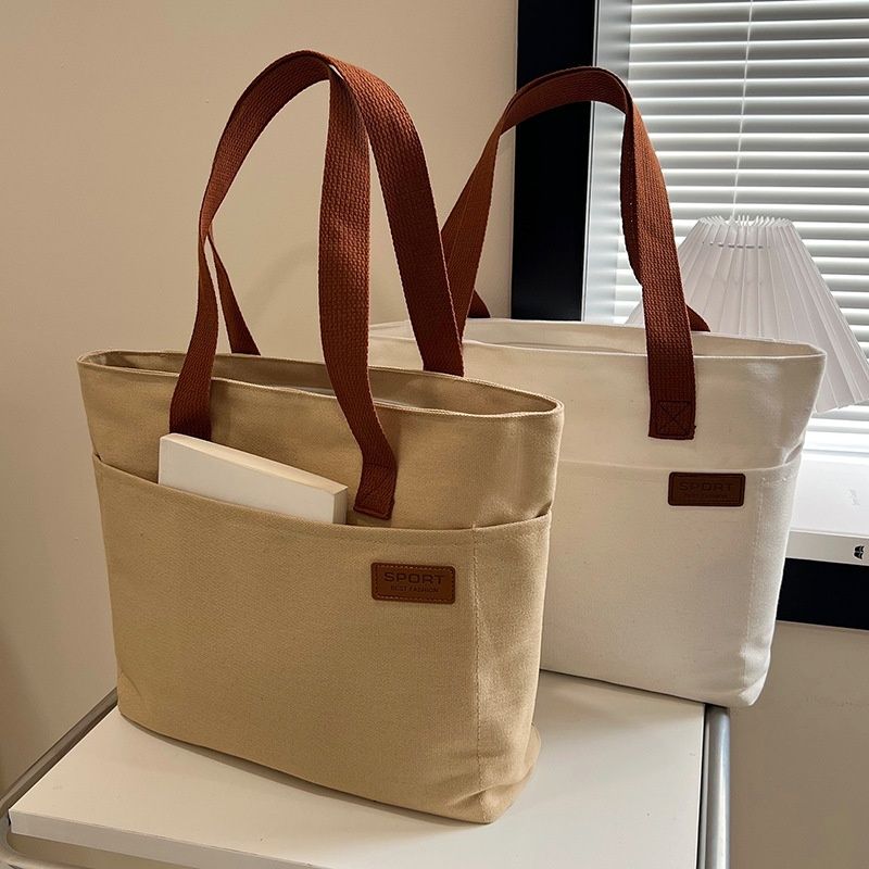 Japanese Style Simple Large Capacity Canvas Tote Bag for Students, Casual Shoulder Bag, Literary Commuter Handbag for School Daily Use
