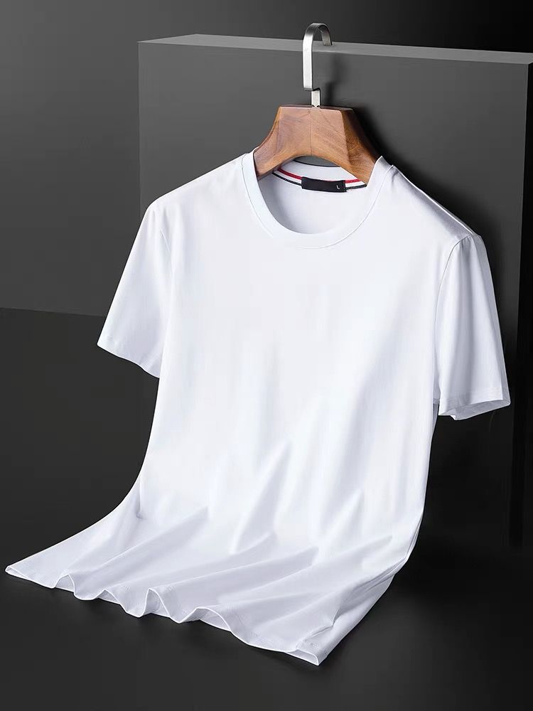 Buy one get one free！Light luxury class! Milk mercerized cotton short sleeve T-shirt men's solid color round neck slim base shirt men's half sleeve soft thin