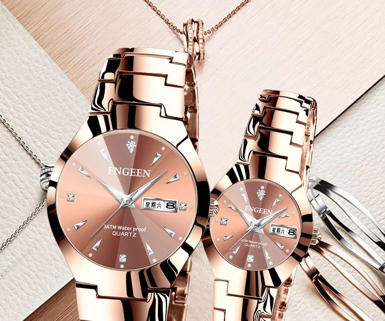 FNGEEN 5808 Relogio Feminino Couple Watch Men Quartz watch for Lovers Luxury Womens wristwatch Stainless Steel Waterproof
