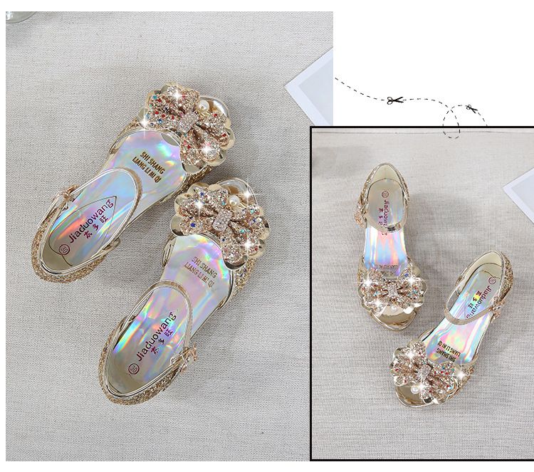 Dress Shoes Dreamy Girl's High Heels Children's Princess Sandals Bow Tie Children's Shoes Crystal Heeled Shoes