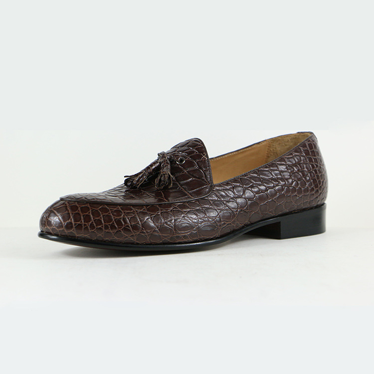 308-6 Men's Tassel Loafer, Classic Casual Dress Shoe,Crocodile Pattern Smooth Genuine Leather Tassel Slip-on Penny Loafer for Mens