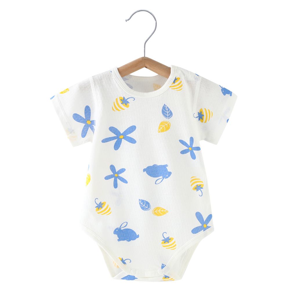 Baby Short Sleeve Romper, Cute Yellow Duck Print Bodysuit, Breathable Cotton Onesies for Newborn Infant Toddler, Sizes 59-90cm, Single Pack, Soft Casual Jumpsuit for Boys Girls
