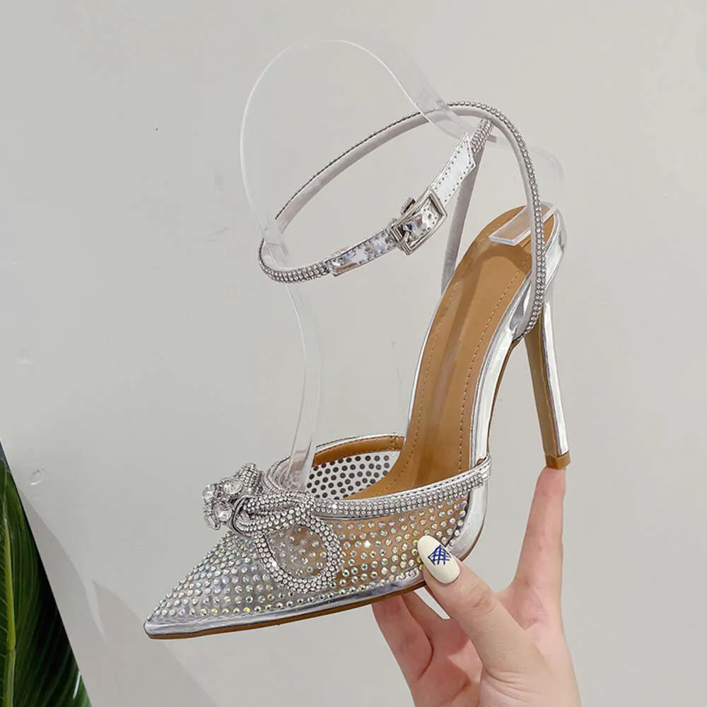 Sier Heels 35-42 Sandals Fashion Butterfly-knot 2025 Narrow Band Bg Cross-tied Crystal Pointed Toe Pumps Women Ss