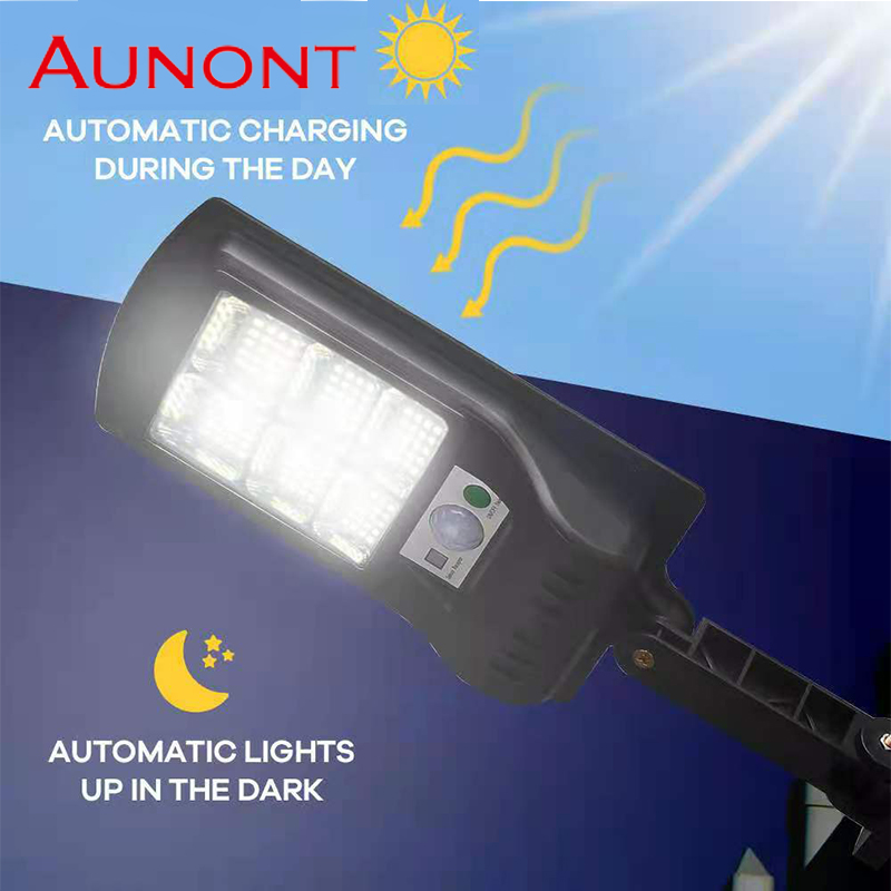 AUNONT 60W Solar street light outdoor remote control solar parking lot light 3 light mode 96 LED solar street light is used for the motion sensor light of courtyard, path and courtyard