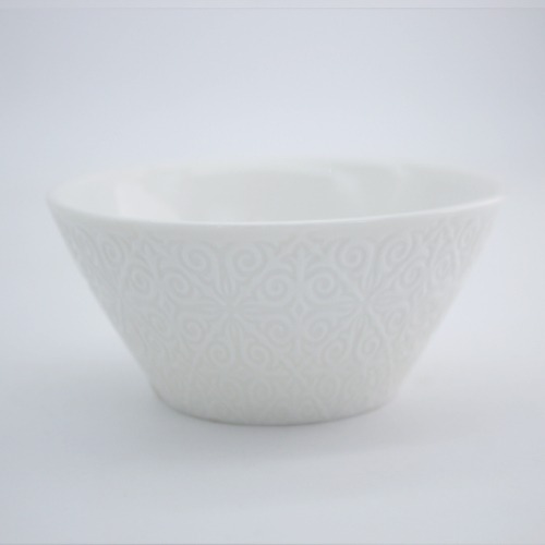 Small White Pearl Antiskid Ceramic Porcelain Embossed Microwave safe Bowls - For Cereal, Soup, Salad, Pasta, Rice, Dessert - XC-27