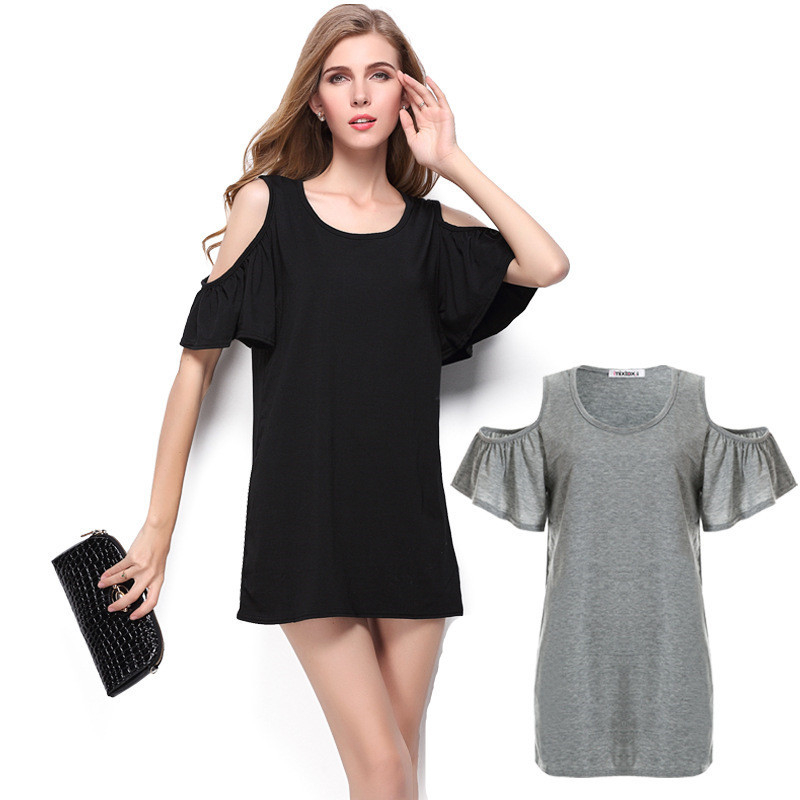 W3364 Women Off Shoulder Ruffle Sleeve Dress Casual Round Neck Short Sleeve Daily Dresses