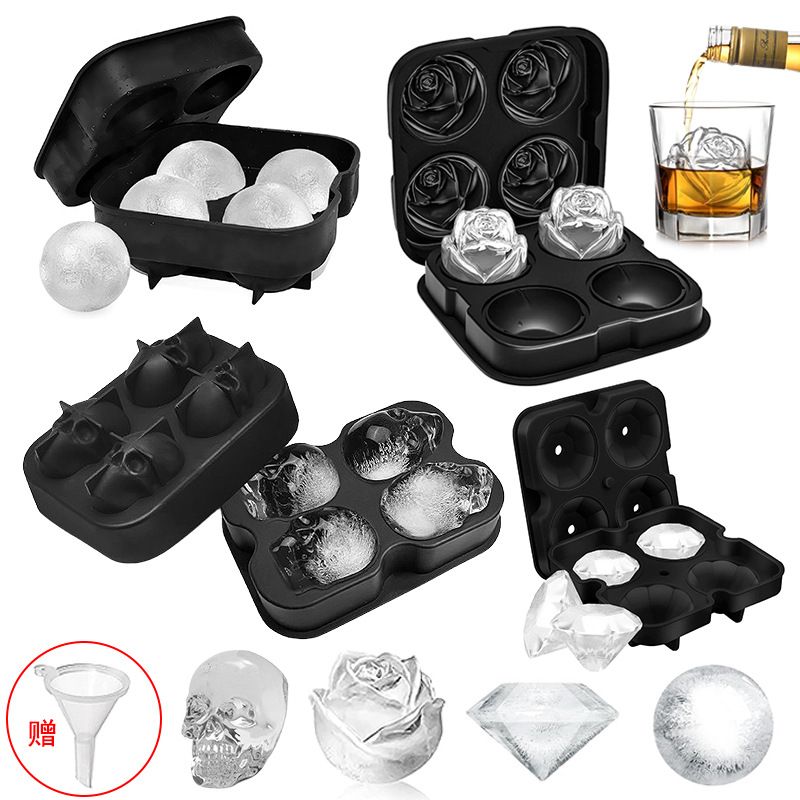 Ice Cube Trays Silicone Sphere Whiskey Ice Ball Maker with Lids & Large Square Ice Cube Molds for Cocktails & Bourbon - Reusable & BPA Free