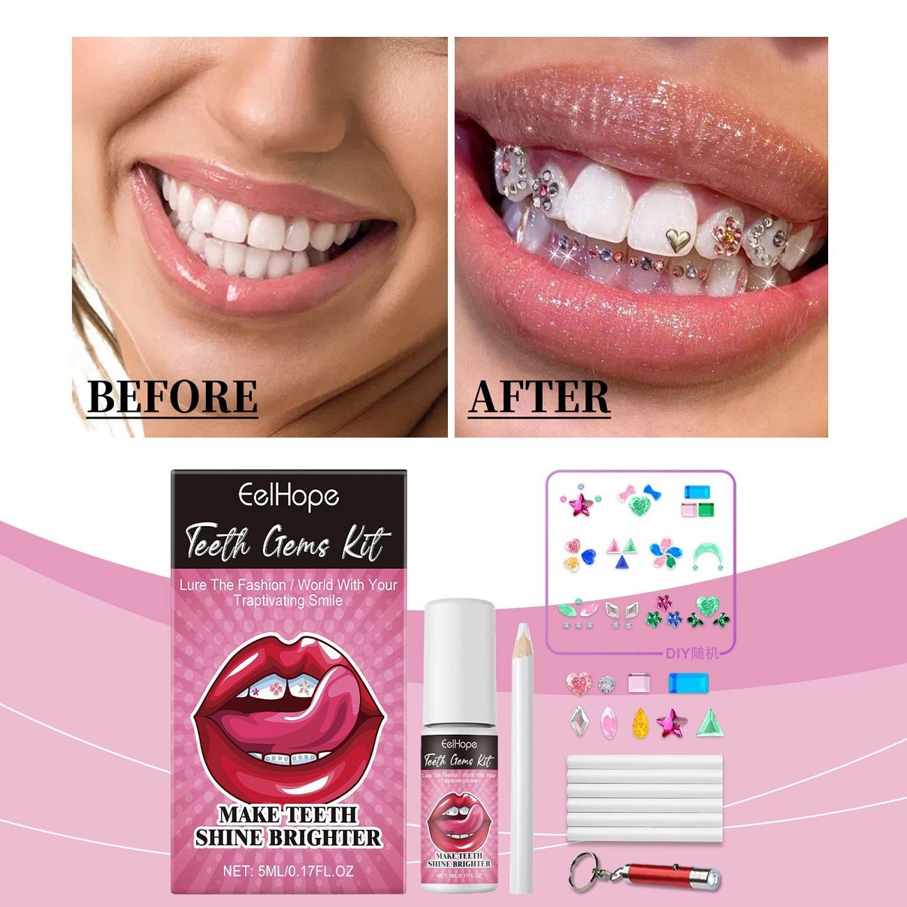 Eelhope DIY Teeth Drill Jewelry Set, Shining Tooth Gem Decoration Kit For Personal Smile Beauty
