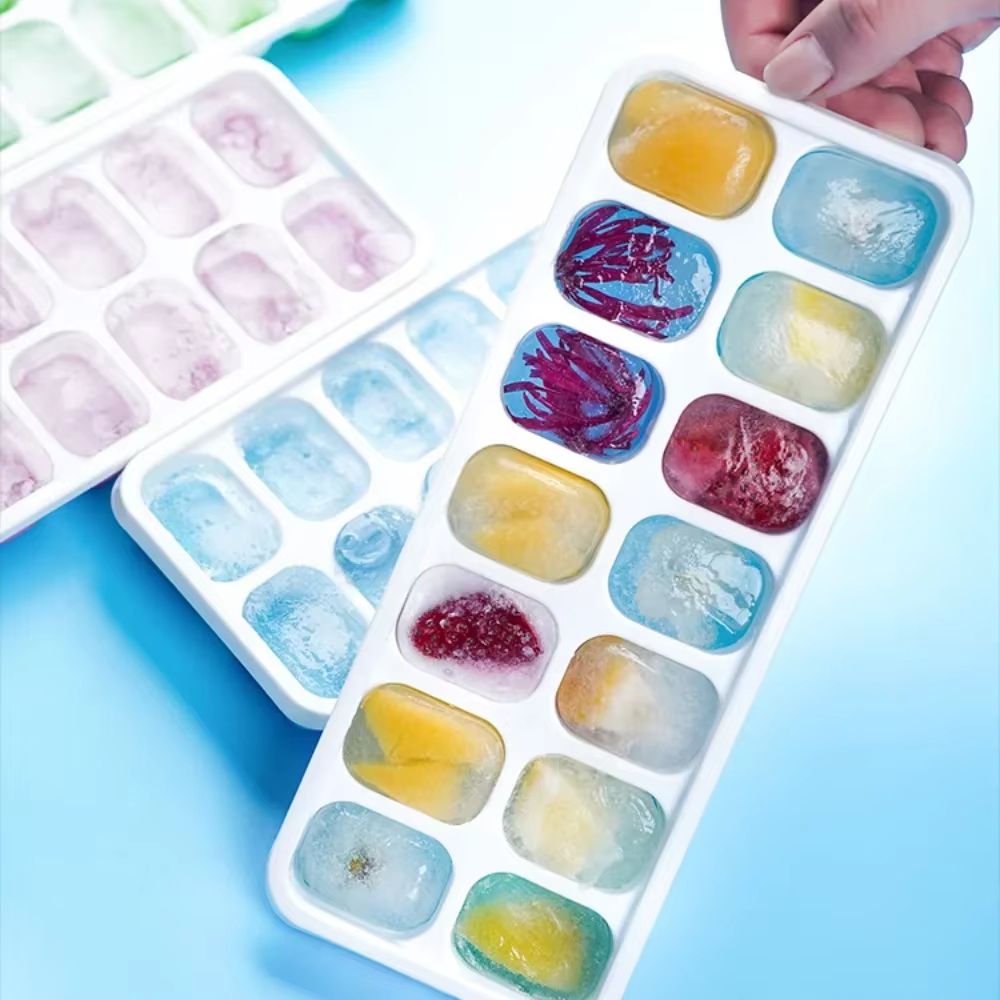 Silicone 14 Ice Cube Ice Cube Soft Bottom Summer Home Press Ice Cube Square Ice Mold with Cover Easy Release Ice Box