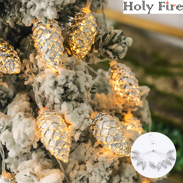 Holy Fire 1.5M 10 Led Pine Cone Fairy Lights Christmas Decoration 2023 Festoon Tree Decor Christmas Lights New Year's Sliver