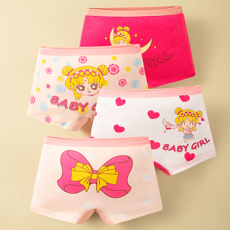 4Pcs/Lot Girls' Underwear Children's Underwear New Cotton Baby Girls' Cute Cartoon Prints Boxer Pants
