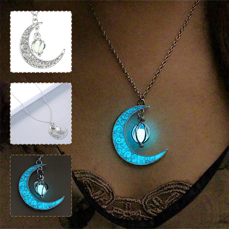 Luminous Enchanted Moonstone Necklace, Hollow Luminous Moon Whirlwind Rotating Bead Necklace Magical Fantasy Fairy Glowing Necklace for Women Girls