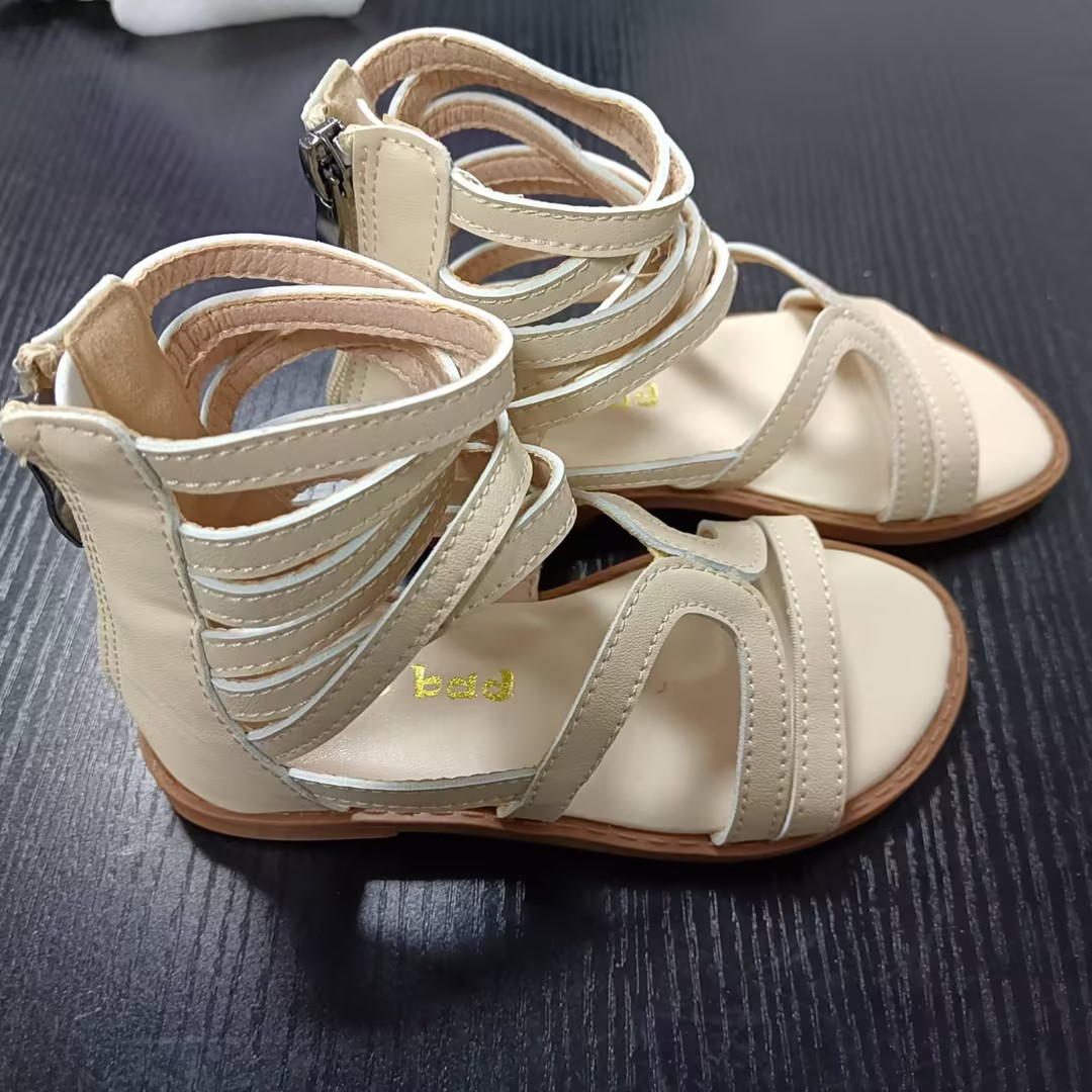 AK - 81 Kids Summer New Strap Sandals Fashion Little Girl High Tube Open-Toe SandalsBeige