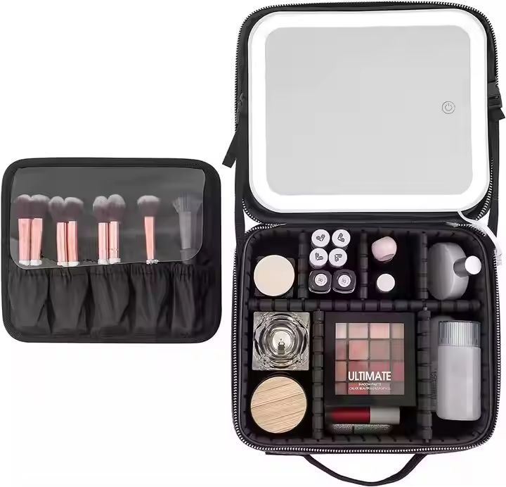 AUNONT Makeup Bag Organizer Travel Makeup Bag with Adjustable Dividers for Women Cosmetic Bag Portable Travel Case Durable