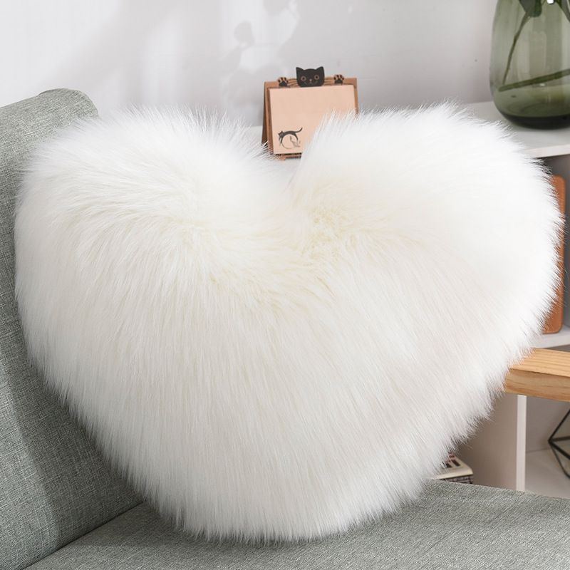 Creative Heart Shaggy Plush Pillow Faux Wool Cushion with Core Sofa Waist Pillow Office Chair Back Cushion