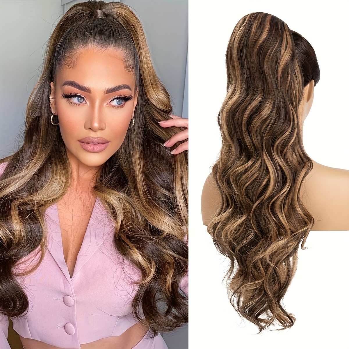 Women Drawstring Small Curly Ponytail Hair Extensions, Heat Resistant Synthetic Loose Tiny Curls Clip On Ponytail Hairpiece for Daily Dating Party Hairstyle Decoration