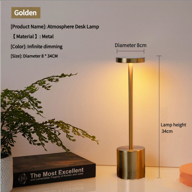 LED Table Lamp Cordless Rechargeable, Table Lamp Cordless Aluminium, Modern, Dimmable, Waterproof, Table Lamps Rechargeable USB for Bedside Outdoor Restaurant Living Room Golden