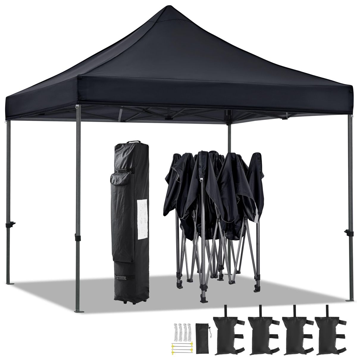 Canopy Tent, Commercial Instant Heavy Duty Canopy, 500D Waterproof Adjustable Canopy with Wheeled Carry Bag, 4 Sandbags and 4 Stakes (10x10, Black)