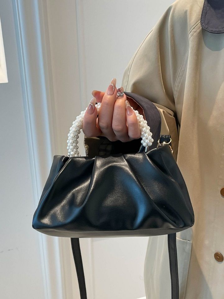 Niche Fashion Pleated Cloud Bag for Women Elegant Pearl Handbag Trendy Versatile Ladies Shoulder Crossbody Bag Stylish Daily Dating Party Handbag