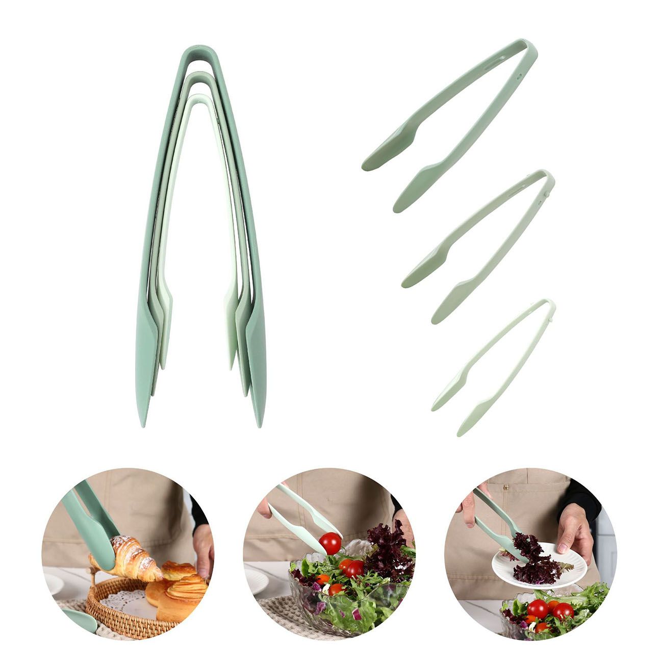 KM-1008 3 Pcs Bread Tongs Multi Use Plastic Bread Tong Food Clamps for Cake Clip Baking Pastry Tools