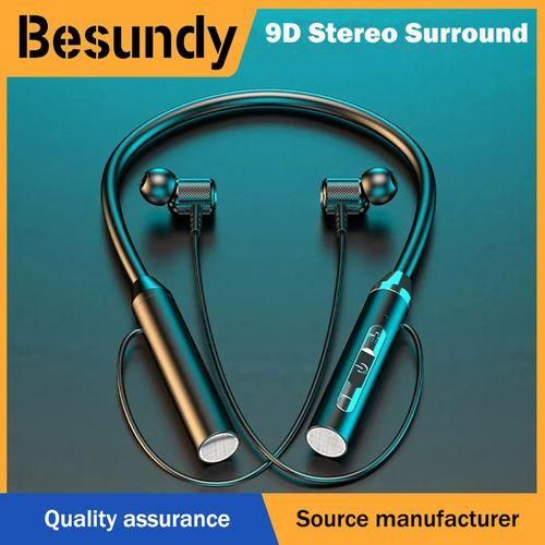 Besundy Wireless Sports Bluetooth Earphone Headphone Magnetic Neck-hanging Headset-Black