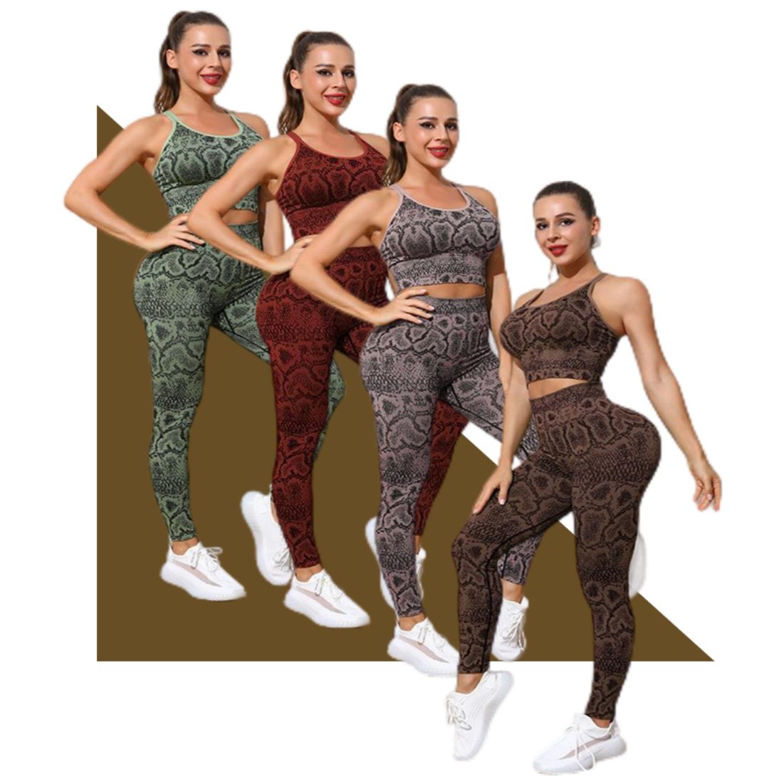 Fashion snake pattern sports suit women's double shoulder straps and beautiful back yoga suit waist shaping yoga suit seaside walk shopping party lady ladies woman women set suit vest trousers pants yoga sport 2-pieces two-pieces