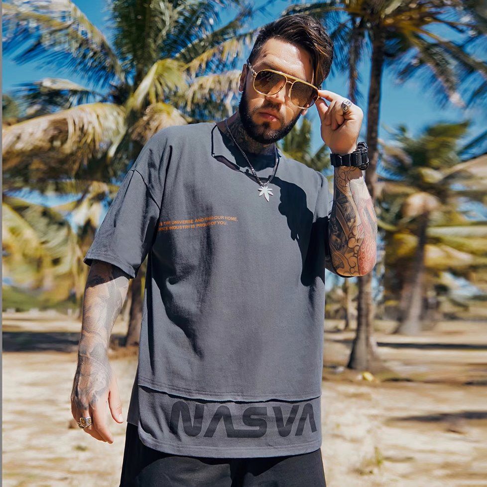 XC T92 Men's New Summer Printed Spliced T-Shirt Half Sleeve Loose T-Shirt