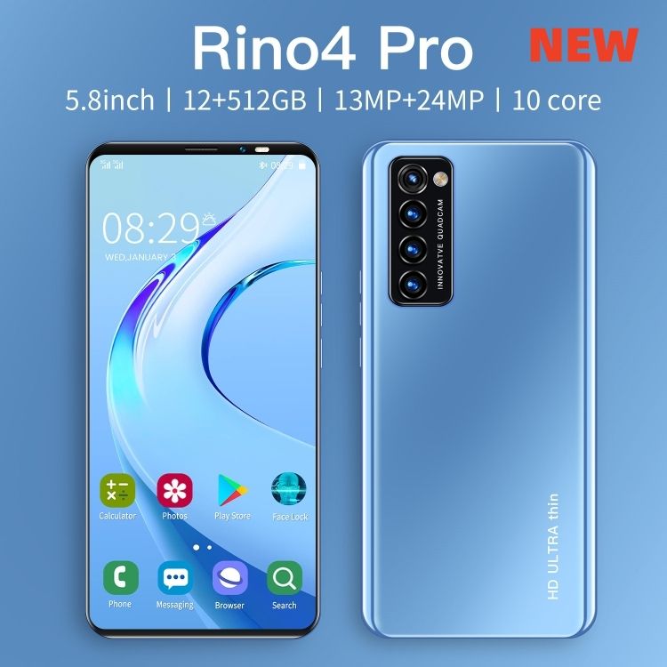 Smart phone 5G Ren o4 Pro Android Large Screen 5.8inch full screen HD 1+8G Smartphone 12GB + 512GB front 13MP back 24MP 10 core fingerprient face ID CRRSHOP GPS navigation high-quality 4800 mAh double sim card mobile phone