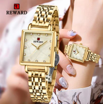 Ladies Fashion Stainless Steel Strap Square Good Wrist Bracelet Watches- Quartz Top quality- Simple Watch Fashion Elegant Women's watch