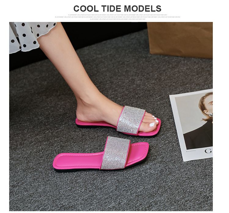 Square head flat flat comfortable slippers 2024 new women's drag outside to wear Europe and the United States large size leisure beach sandals 993