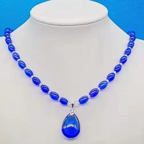 X123 Women's Royal Blue Crystal Water Drop Pendant Necklace Collarbone Chain