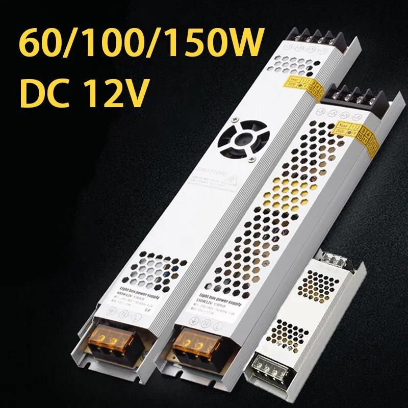Light Strip Transformer Input AC220V Output DC12V Switch Driver 5A 12A LED Light Strip Power Adapter 60W 100W 150W Power Adapter