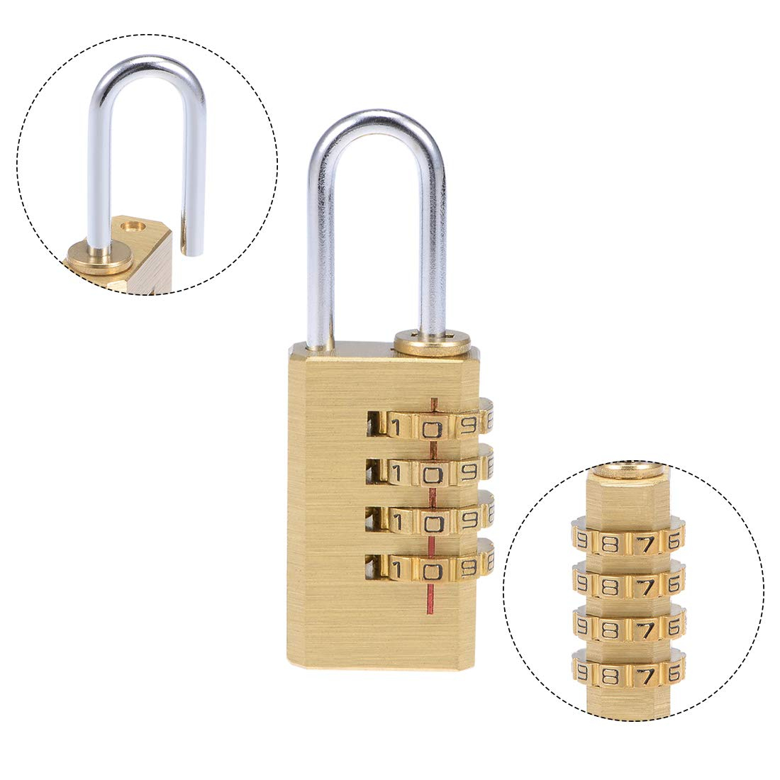 4 Digit Combination Padlock, 5mm Shackle 28mm Body Width, Brass Lock Weatherproof Fence Gate Gym Locker Lock for Travel Outdoor
