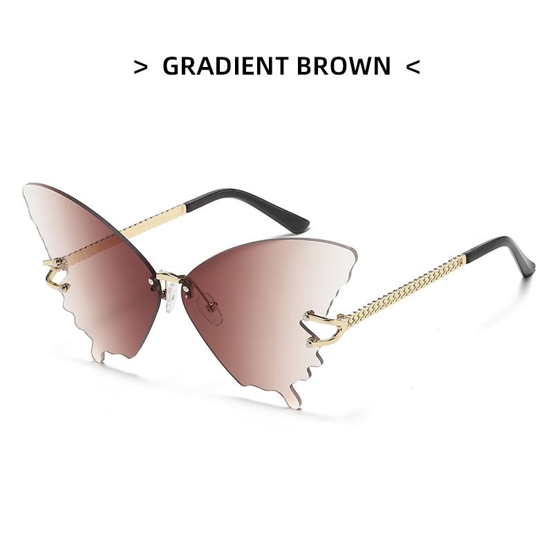 146 Women's Personality Large Frame Butterfly Decoration Glasses Exaggerated Rimless Sunglasses