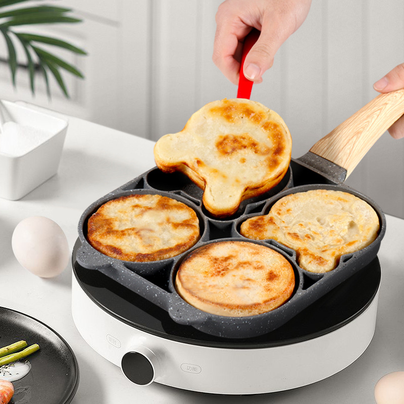 skg-01 Fried Egg Pan, Egg Frying Pan with Lid Nonstick 4 Cups Pancake Pan Aluminium Alloy Cooker for Breakfast, Gas Stove & Induction Compatible