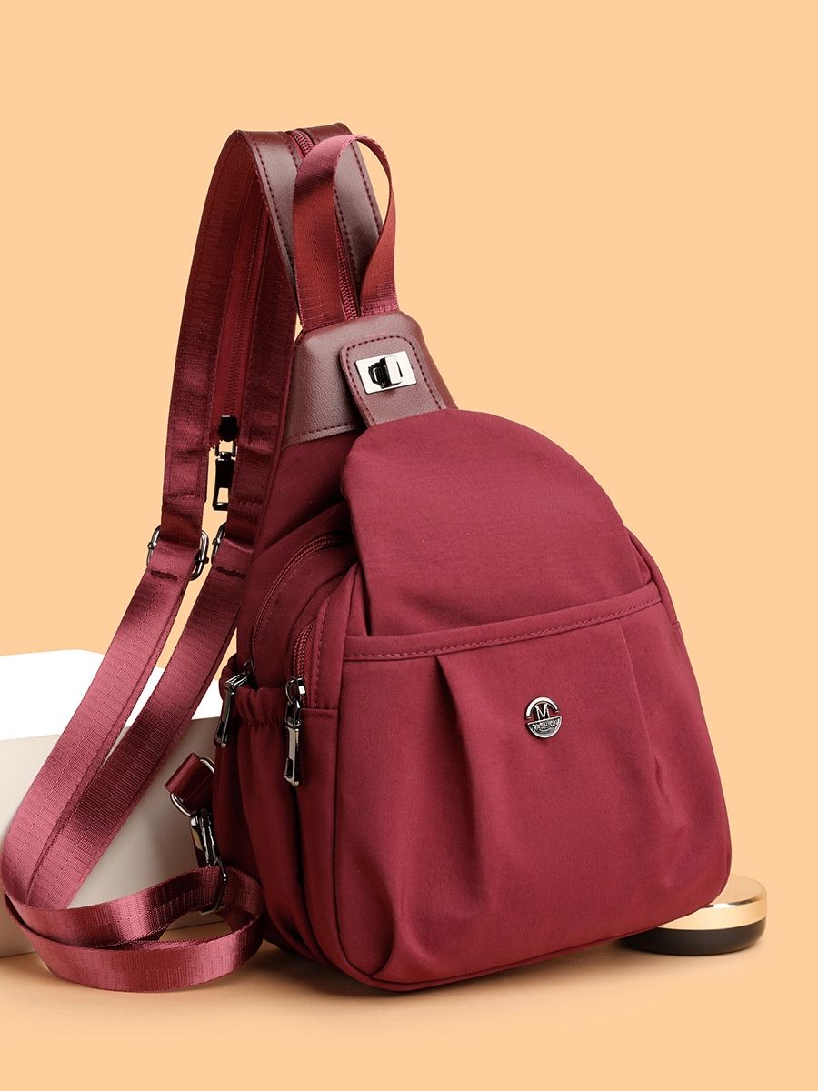 Simple Solid Color Nylon Bag for Women New Multi-Functional Casual Waterproof Portable Fashion Chest Bag & Backpack
