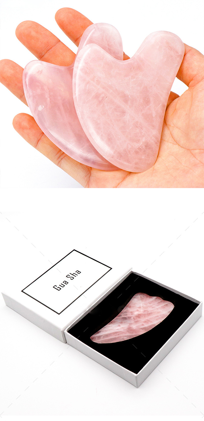 Natural Rose Quartz Stone Gua Sha Scraping Massage Tool, Healing Crystal Guasha Board Facial Massager Traditional Scraper Tool