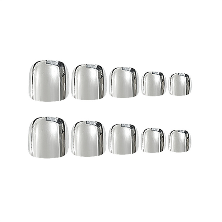 24pcs silver fake toenail Fashion Manicure Patch False Nails Save Time Wearable Nail Patch With Glue Fake Nails