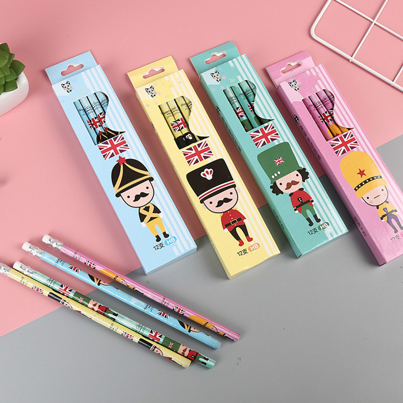 5pcs/lot Cute Cartoon British Soldiers HB Standard Wooden Pencil Student Stationery Writing Drawing Pencils School Office Supply